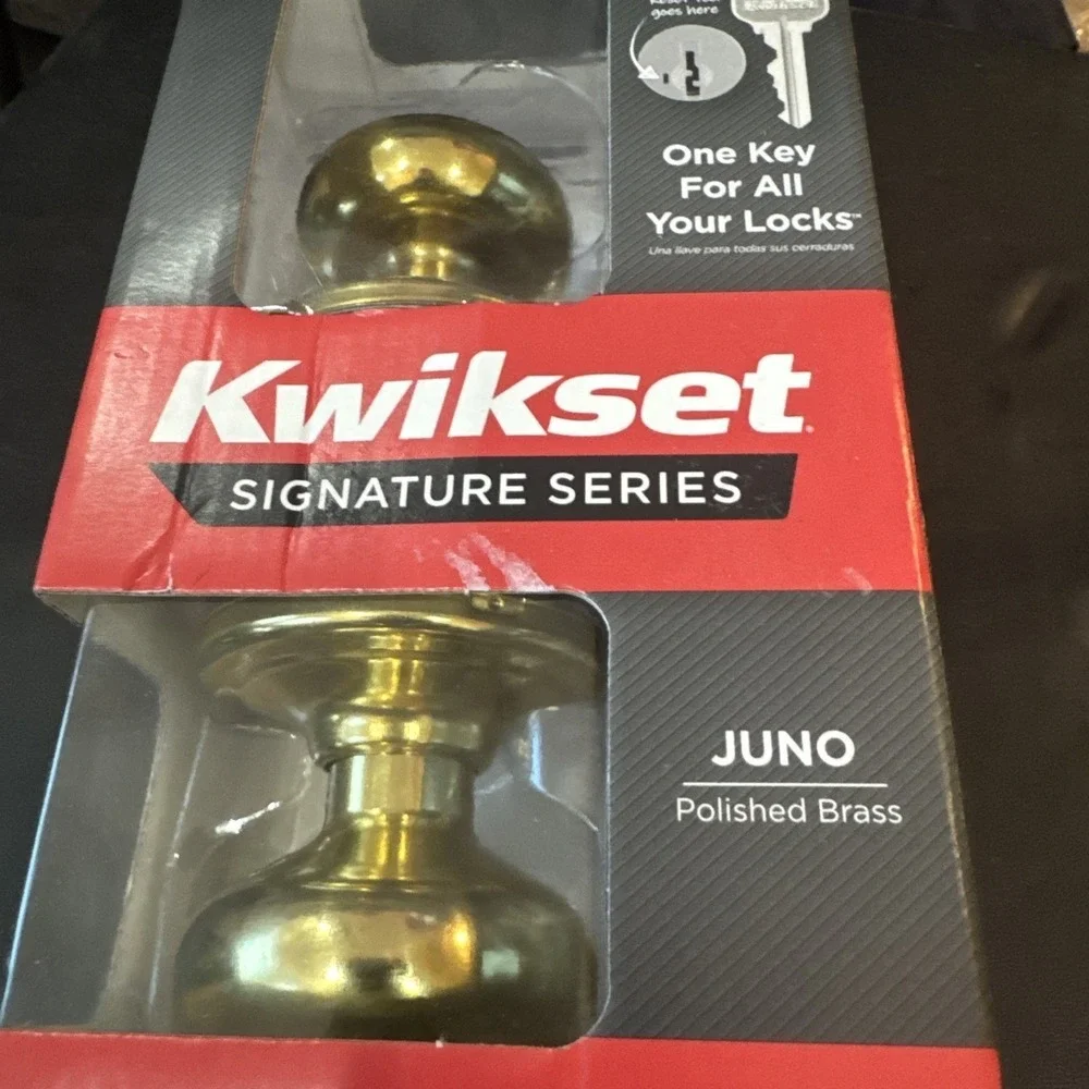 Kwikset‎ Juno SmartKey Polished Brass Entry Door Knob 97402-734